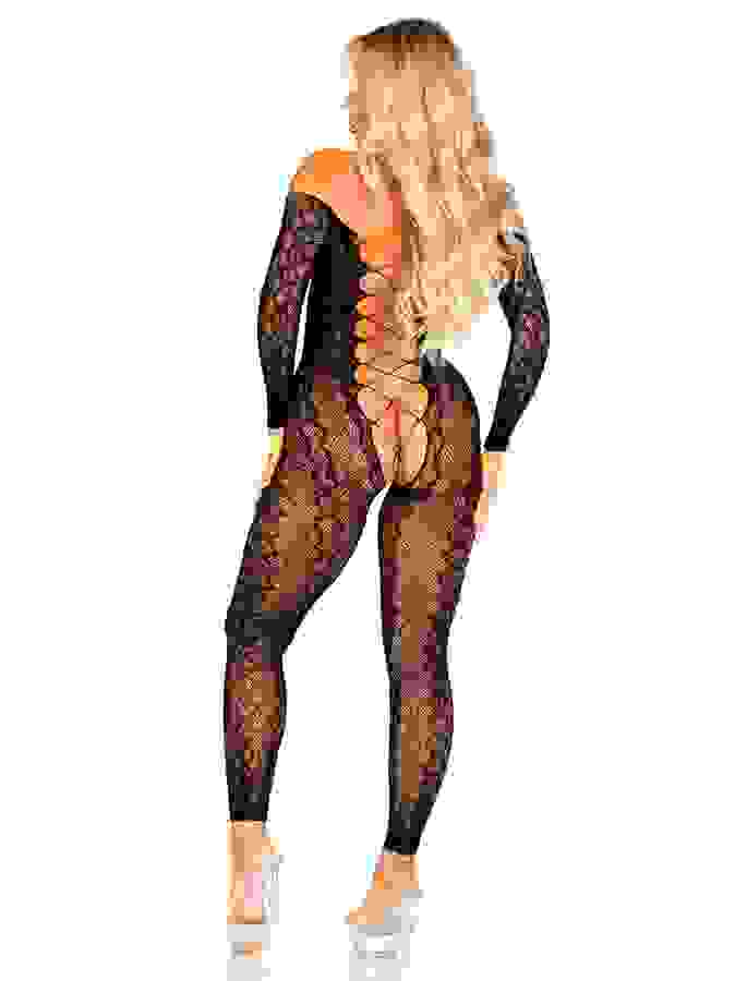 Leg Avenue Black Off Shoulder Sheer Crotchless Bodystocking, Black, hi-res